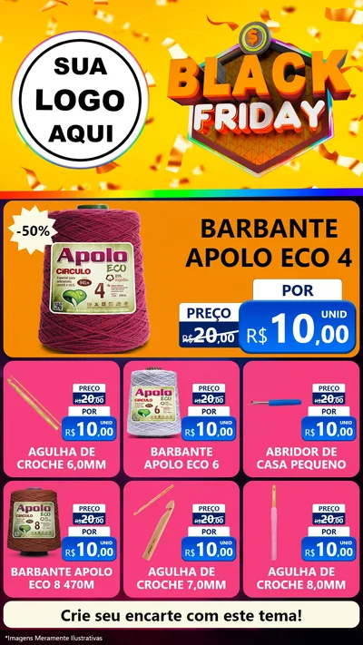 Modelo de Rede Social para Stories com o tema Black Friday para Armarinho e Aviamentos