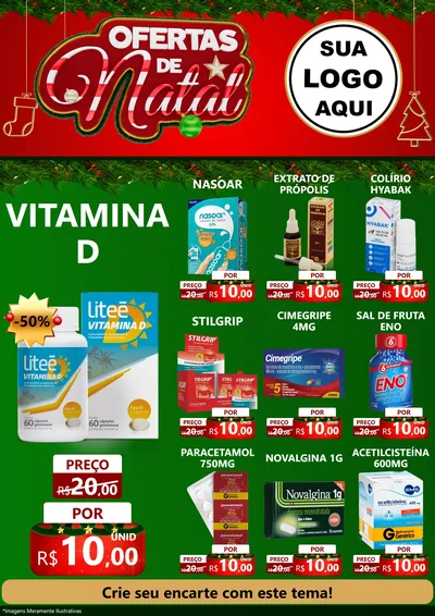 Modelo de Encarte para Encarte A4 Vertical com o tema Ofertas de Natal para Farmácia