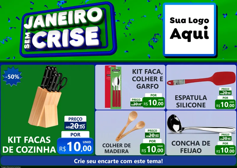 Modelo de Encarte para Encarte A4 Horizontal com o tema Janeiro Sem Crise para Utilidades Domésticas