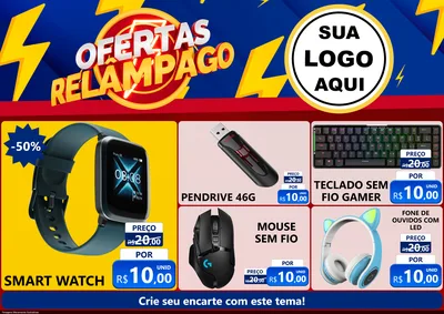 Modelo de Encarte para Encarte A4 Horizontal com o tema Ofertas Relâmpago para Informática