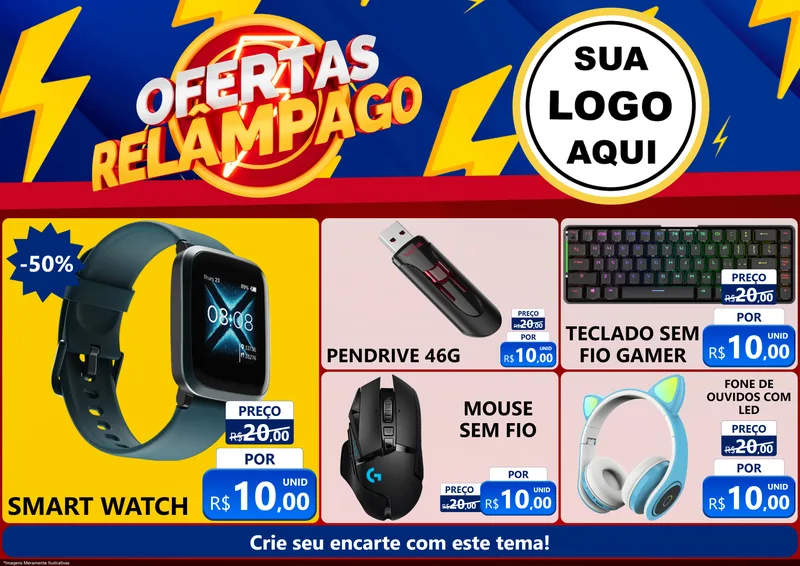 Modelo de Encarte para Encarte A4 Horizontal com o tema Ofertas Relâmpago para Informática