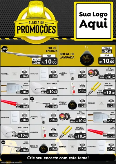 Modelo de Encarte para Encarte A4 Vertical com o tema Alerta de Promoções para Materiais Elétricos