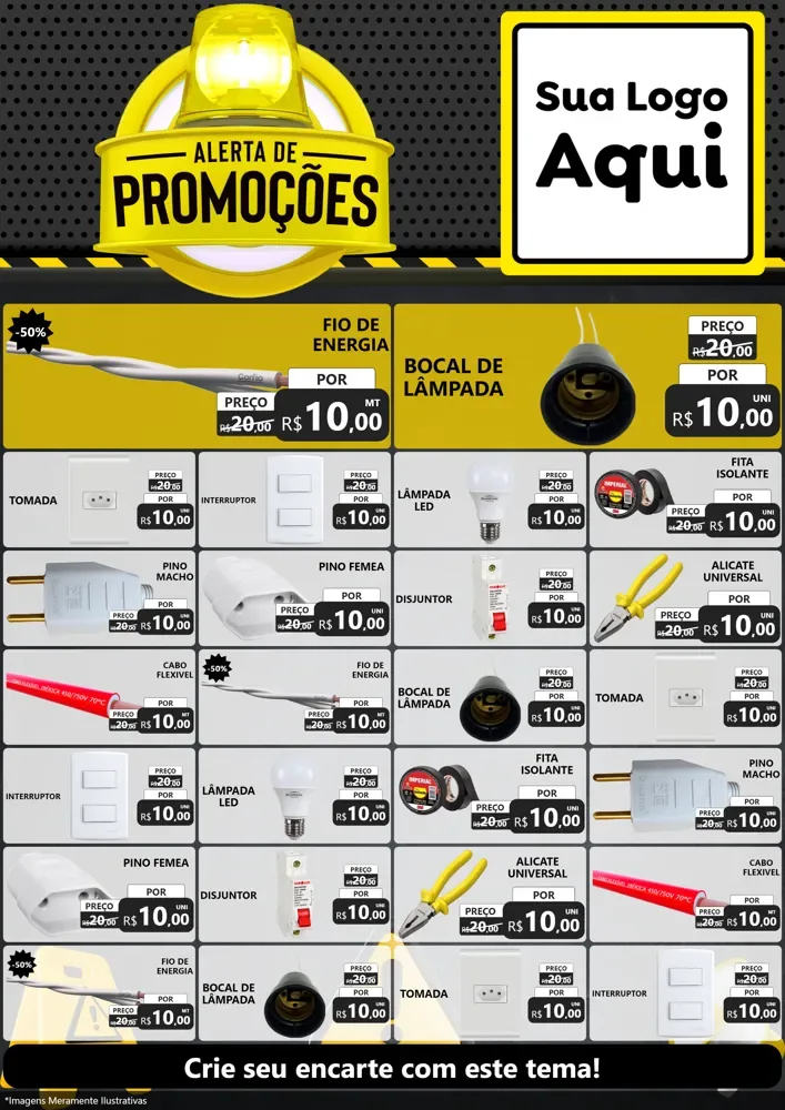 Modelo de Encarte para Encarte A4 Vertical com o tema Alerta de Promoções para Materiais Elétricos