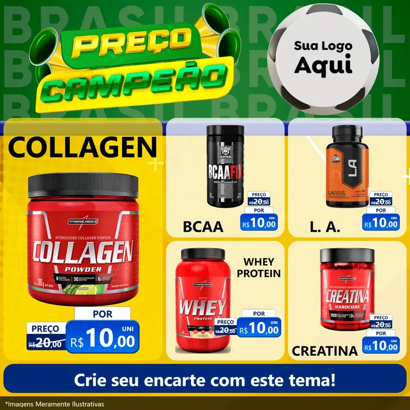 Modelo de Rede Social para Feed Facebook com o tema Preço Campeão - Copa para Suplementos alimentares