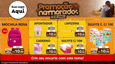 Modelo de TV para TV Horizontal com o tema Promoção Namorados para Papelaria