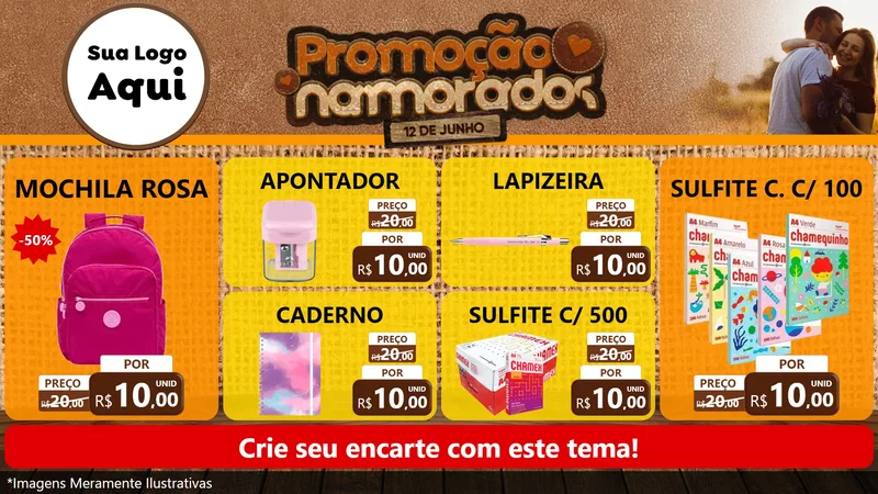Modelo de TV para TV Horizontal com o tema Promoção Namorados para Papelaria