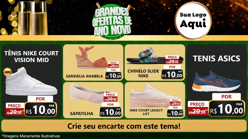 Modelo de TV para TV Horizontal com o tema Grandes Ofertas de Ano Novo para Calçados