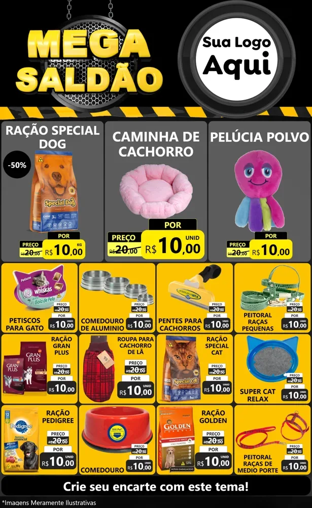 Modelo de Encarte para Encarte Grande com o tema Mega Saldão para Pet Shop