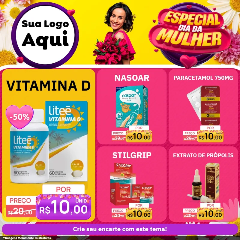 Modelo de Rede Social para Feed Facebook com o tema Especial Dia da Mulher para Farmácia