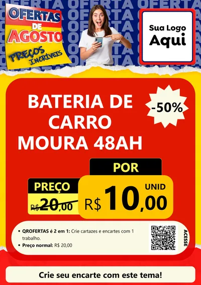 Modelo de Cartaz para Cartaz A4 Vertical com o tema Ofertas de Agosto - Preços Incríveis para Baterias Elétricas