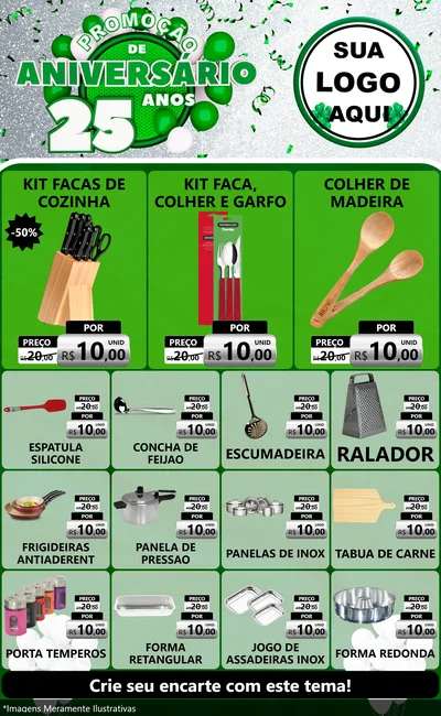 Modelo de Encarte para Encarte Grande com o tema Promoção de Aniversário - 25 Anos para Utilidades Domésticas
