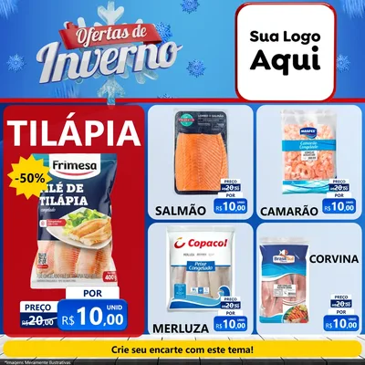 Modelo de Rede Social para Feed Facebook com o tema Ofertas de Inverno para Peixaria
