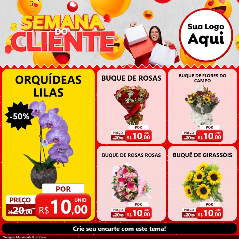 Modelo de Rede Social para Feed Facebook com o tema Semana do Cliente para Floricultura e jardim