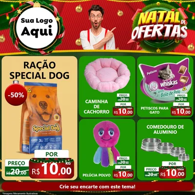Modelo de Rede Social para Feed Facebook com o tema Natal de Ofertas para Pet Shop