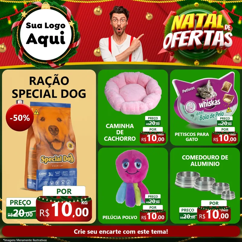 Modelo de Rede Social para Feed Facebook com o tema Natal de Ofertas para Pet Shop