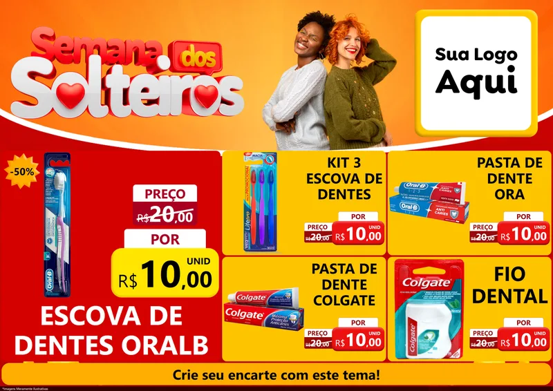 Modelo de Encarte para Encarte A4 Horizontal com o tema Semana dos Solteiros para Higiene Pessoal