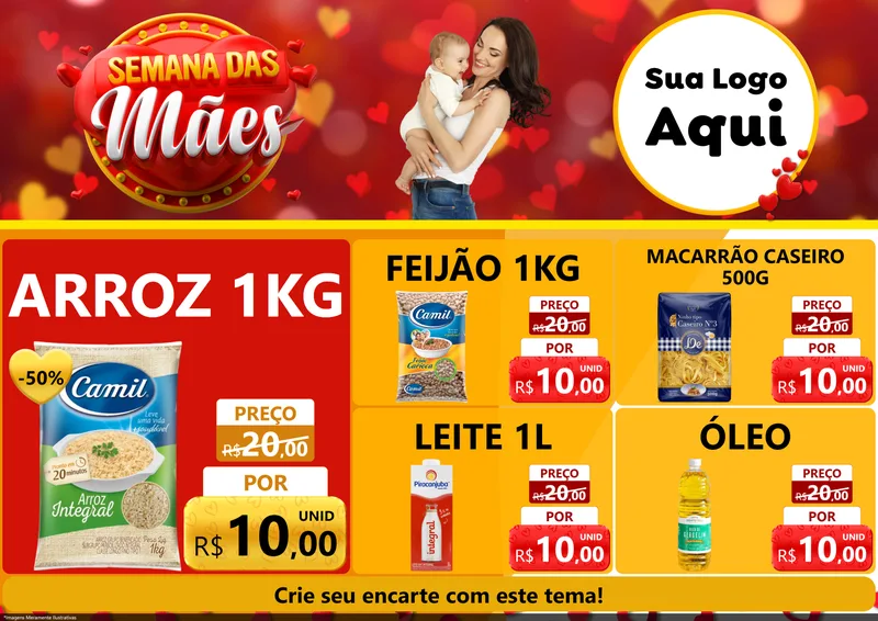 Modelo de Encarte para Encarte A4 Horizontal com o tema Semana das Mães para Supermercado