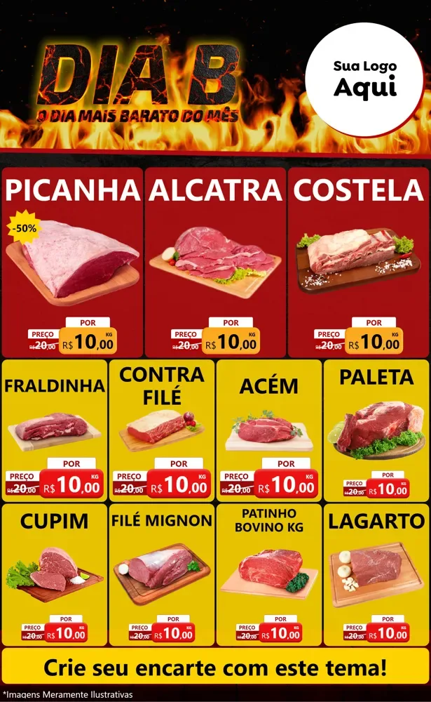 Modelo de Encarte para Encarte Grande com o tema Dia B para Açougue
