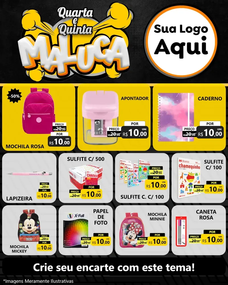 Modelo de Rede Social para Feed Instagram com o tema Quarta e Quinta Maluca para Papelaria