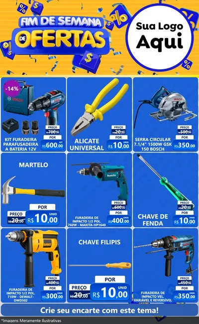 Modelo de Encarte para Encarte Grande com o tema Fim de Semana de Ofertas para Maquinas e Ferramentas