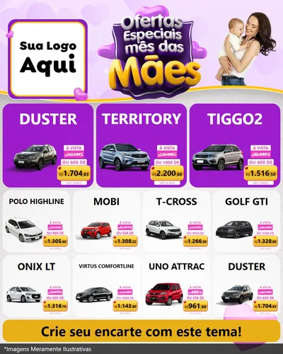 Modelo de Rede Social para Feed Instagram com o tema Ofertas Especiais - Mês das Mães para Concessionaria de Carros