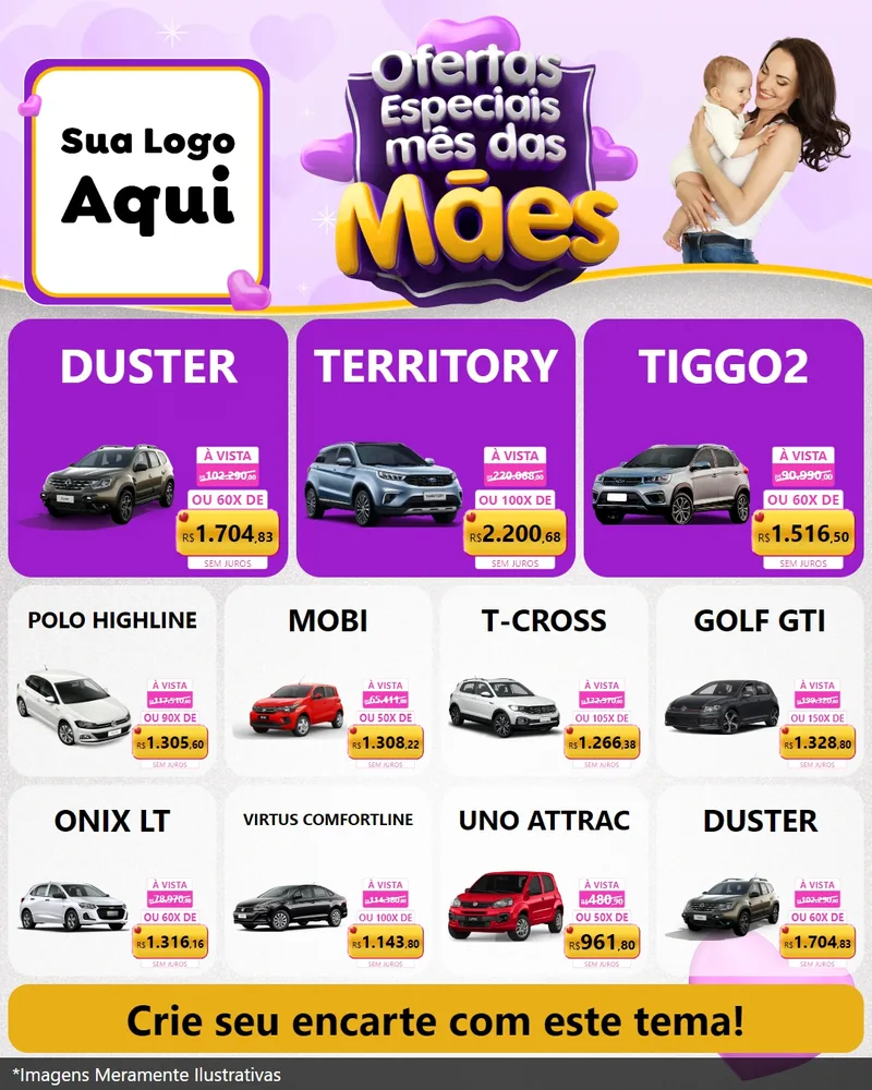Modelo de Rede Social para Feed Instagram com o tema Ofertas Especiais - Mês das Mães para Concessionaria de Carros