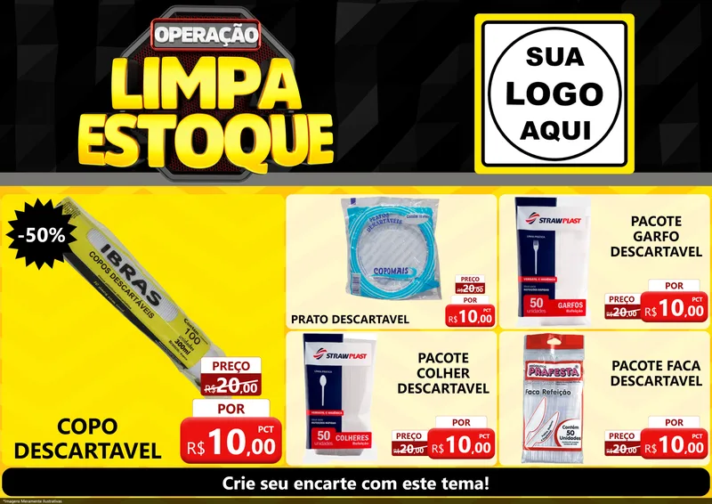 Modelo de Encarte para Encarte A4 Horizontal com o tema Operação Limpa Estoque para Embalagens
