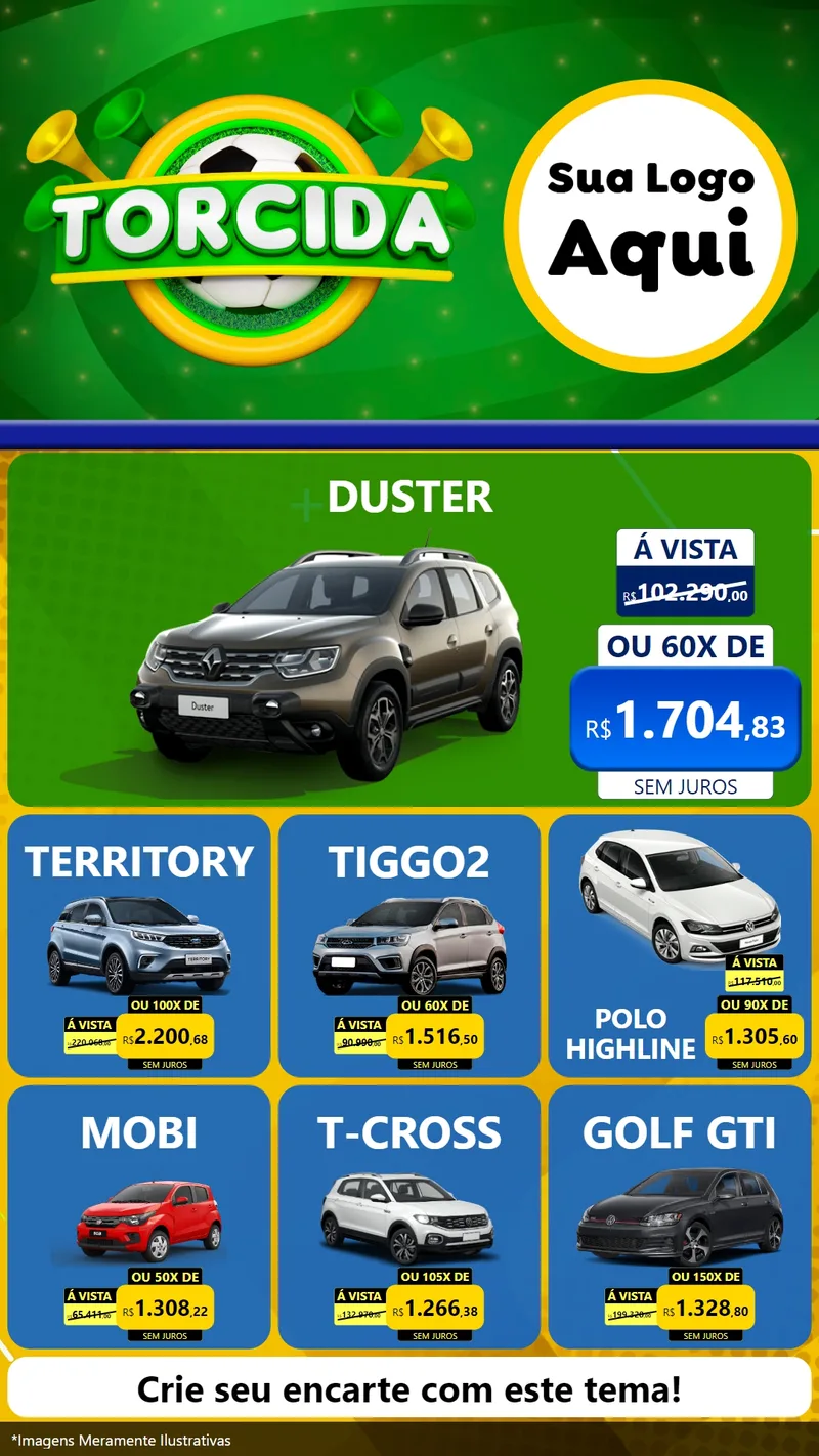 Modelo de Rede Social para Stories com o tema Torcida para Concessionaria de Carros