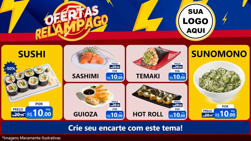 Modelo de TV para TV Horizontal com o tema Ofertas Relâmpago para Comida japonesa
