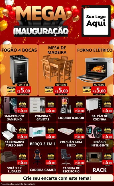 Modelo de Encarte para Encarte Grande com o tema Mega Inauguração para Móveis e Eletro