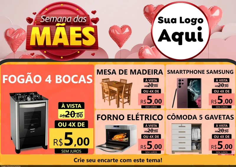 Modelo de Encarte para Encarte A4 Horizontal com o tema Semana das Mães para Móveis e Eletro