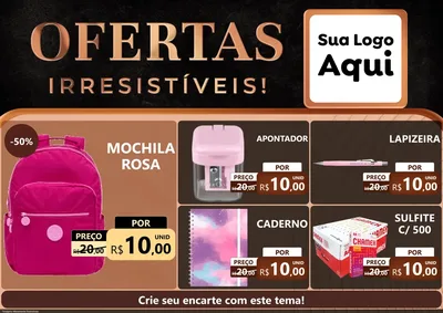 Modelo de Encarte para Encarte A4 Horizontal com o tema Ofertas Irresistíveis! para Papelaria