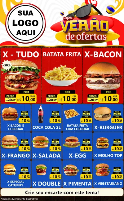 Modelo de Encarte para Encarte Grande com o tema Super Verão de Ofertas para Hamburgueria