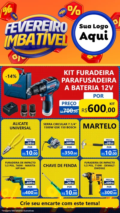 Modelo de Rede Social para Stories com o tema Fevereiro Imbatível para Maquinas e Ferramentas