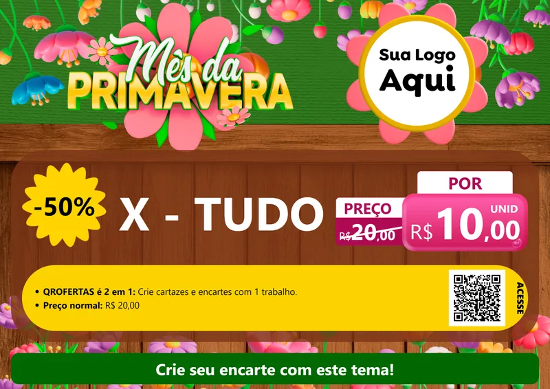 Modelo de Cartaz para Cartaz A4 Horizontal com o tema Mês da Primavera para Hamburgueria
