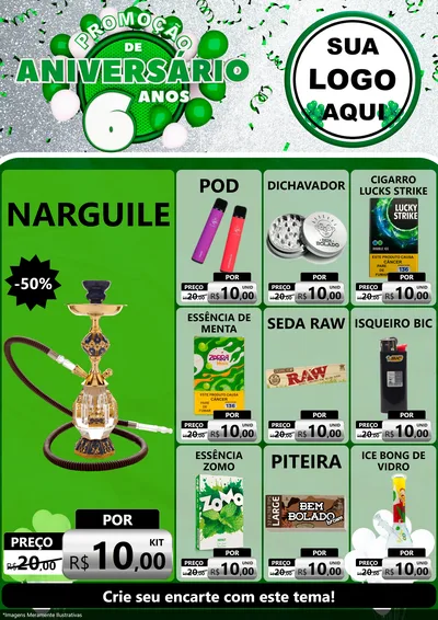 Modelo de Encarte para Encarte A4 Vertical com o tema Promoção de Aniversário - 6 Anos para Tabacaria