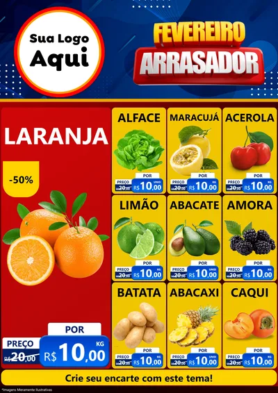 Modelo de Encarte para Encarte A4 Vertical com o tema Fevereiro Arrasador para Hortifrúti