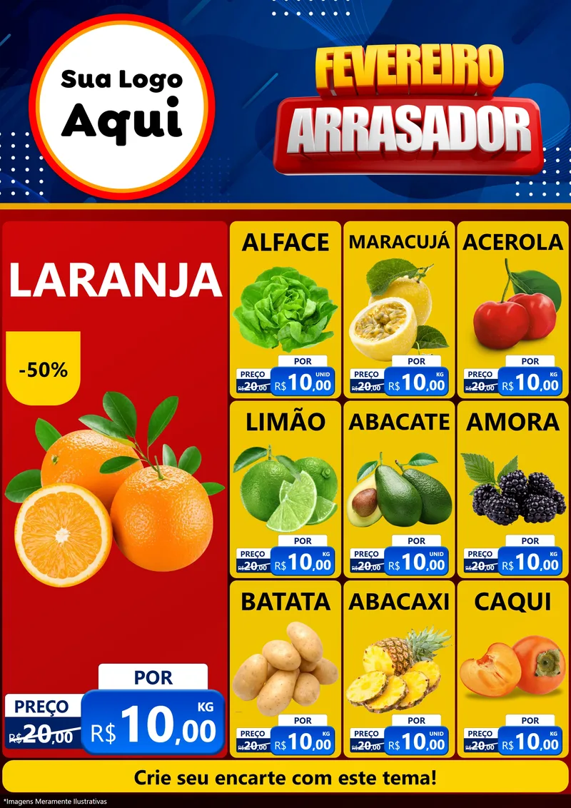 Modelo de Encarte para Encarte A4 Vertical com o tema Fevereiro Arrasador para Hortifrúti