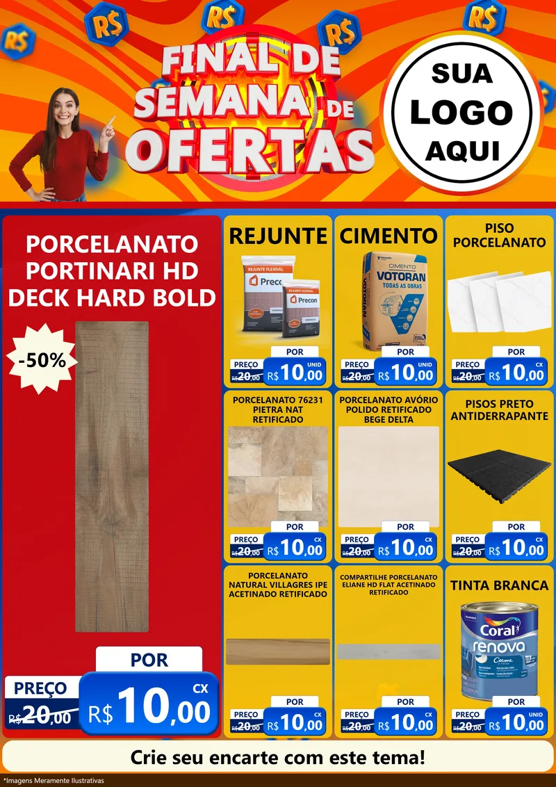 Modelo de Encarte para Encarte A4 Vertical com o tema Final de Semana de Ofertas para Pisos e revestimentos