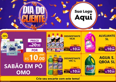 Modelo de Encarte para Encarte A4 Horizontal com o tema Dia do Cliente para Produtos de Limpeza