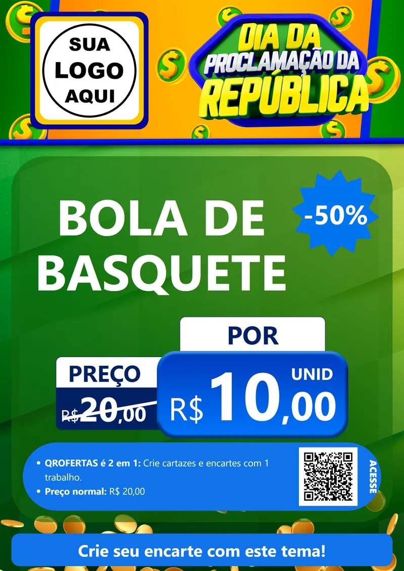 Modelo de Cartaz para Cartaz A4 Vertical com o tema Dia Da Proclamação da República para Artigos Esportivos