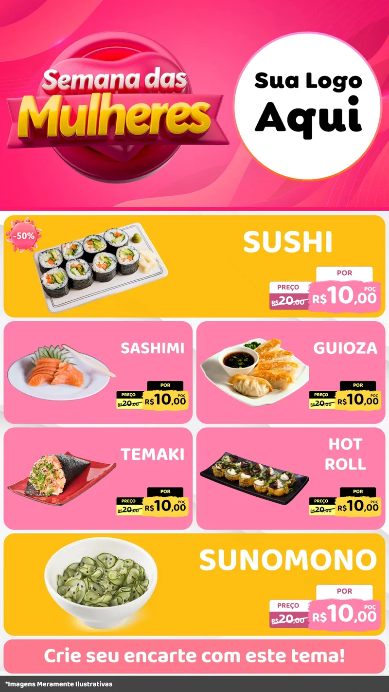Modelo de TV para TV Vertical com o tema Semana das Mulheres para Comida japonesa