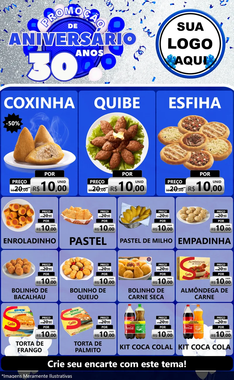 Modelo de Encarte para Encarte Grande com o tema Promoção de Aniversário - 30 Anos para Salgadaria
