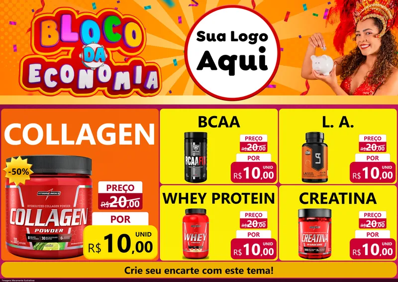 Modelo de Encarte para Encarte A4 Horizontal com o tema Bloco da Economia para Suplementos alimentares