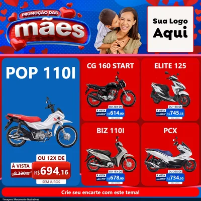 Modelo de Rede Social para Feed Facebook com o tema Promoção das Mães para Concessionaria de Motos