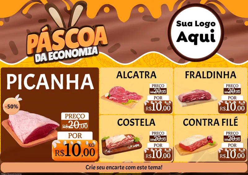 Modelo de Encarte para Encarte A4 Horizontal com o tema Páscoa da Economia para Açougue