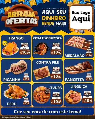 Modelo de Rede Social para Feed Instagram com o tema Arraiá de Ofertas - Junina para Assados