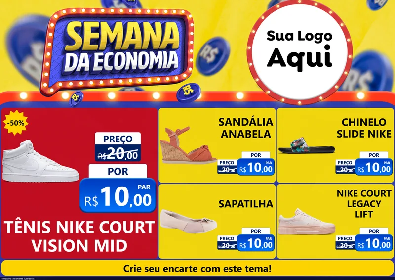 Modelo de Encarte para Encarte A4 Horizontal com o tema Semana da Economia para Calçados