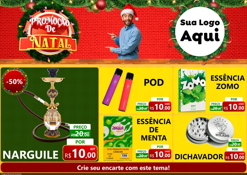 Modelo de Encarte para Encarte A4 Horizontal com o tema Promoção de Natal para Tabacaria