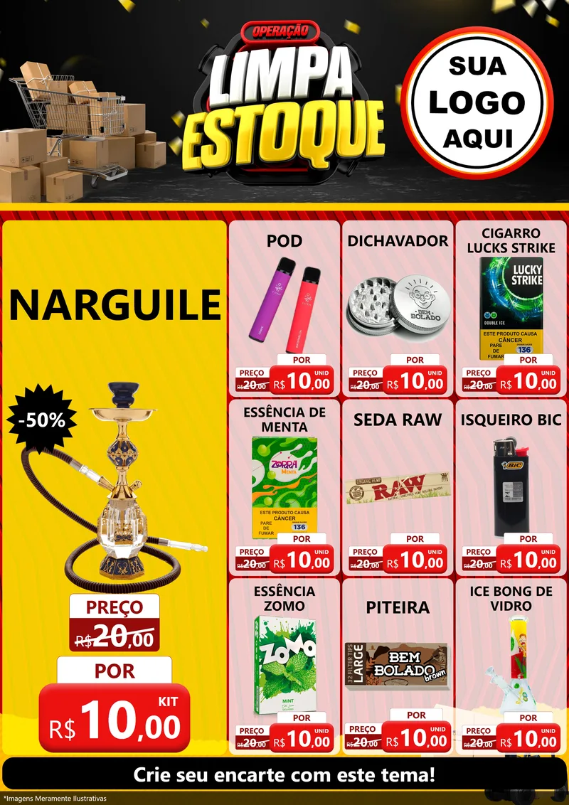 Modelo de Encarte para Encarte A4 Vertical com o tema Operação Limpa Estoque para Tabacaria